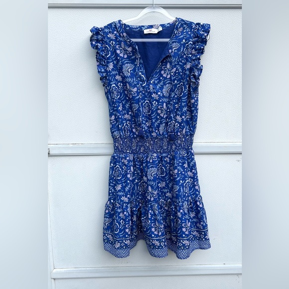 Vineyard Vines Dress Anegada Blue Floral Ruffle Boho Preppy Coastal Cottage Sz S - Picture 4 of 15